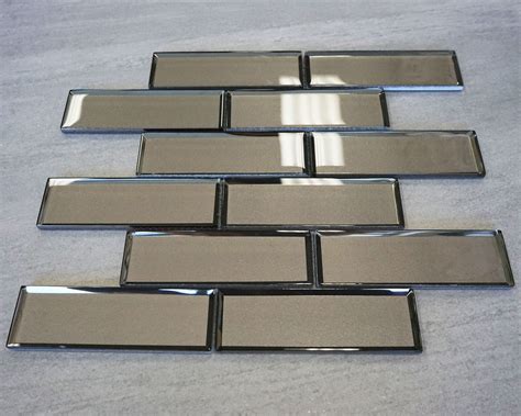 2 X 6 Brick Pattern Ash Grey Polished Glass Mosaic Tile 12x12 Glass Tile