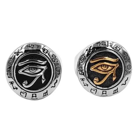 Egyptian Eye Of Horus Ra Udjat Talisman Ring Stainless Steel Gold