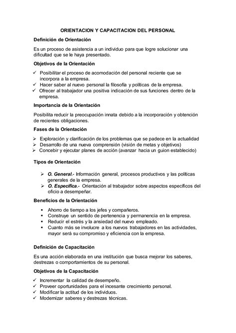 Orientacion Y Capacitacion Del Personal PDF