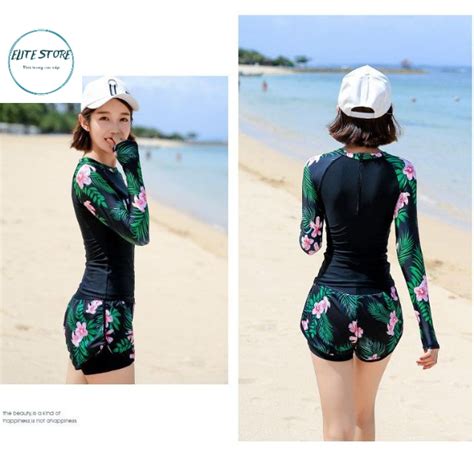 Đồ bơi nữ dài tay bộ đi biển nữ bikini mảnh áo bơi kèm mút ngực quần lớp kín đáo BBD