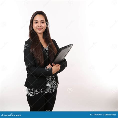 Executive Assistant In Black Suit Holds Portfolio Stock Image Image Of Executive Female