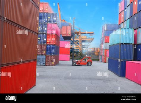 Containers On The Wharf International Shipping Logistics Stock Photo