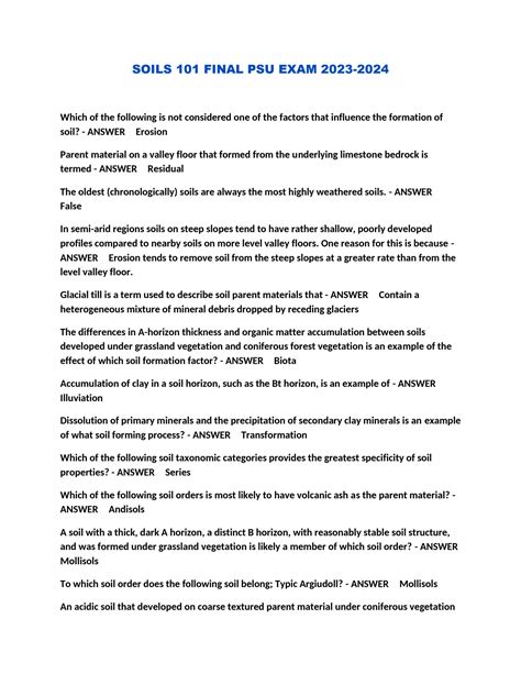 SOLUTION Soils 101 Final Psu Exam 2023 2024 Studypool