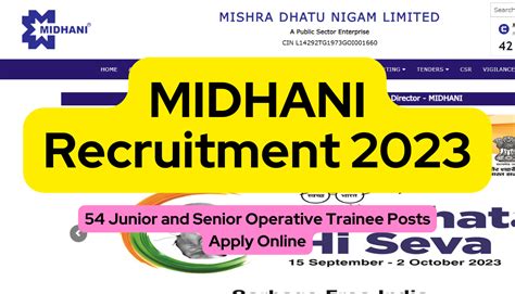 Midhani Recruitment Junior And Senior Operative Trainee Posts