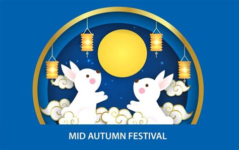 Premium Vector Mid Autumn Festival Banner With Cute Rabbits In Paper