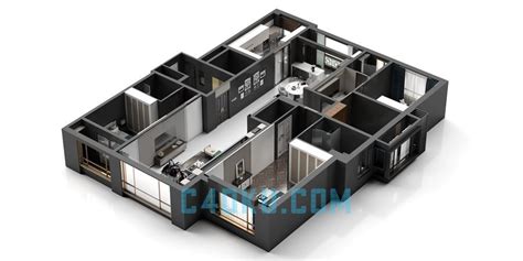 三维房地产3d室内房间户型效果图max模型3d资源下载 C4d库