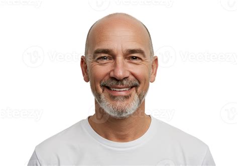 Happy Mature Man Smiling White TShirt Portrait Studio Male Face Bald