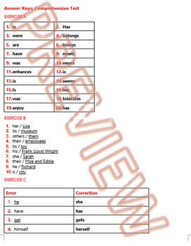 Pronoun Antecendent Subject Verb Agreements Reviews Assessments