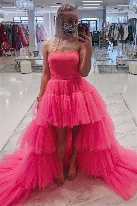 Strapless Hot Pink High Low Prom Dresses Hot Pink High Low Formal Hom