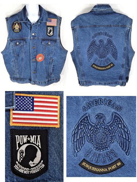 American Legion Riders Embossed Eagle Denim Vest POW Patch Flag USA Size XL | eBay in 2022 ...