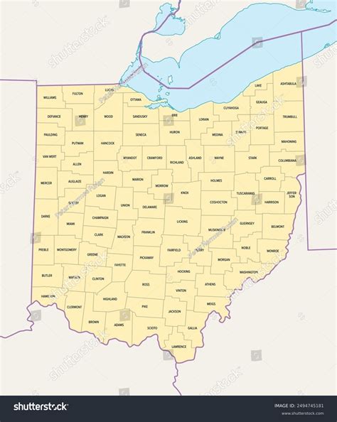 Ohio Counties Political Map Borders County Stock Vector Royalty Free