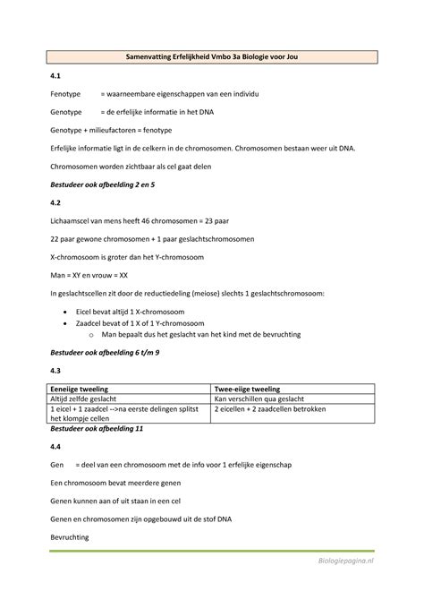 Biologie Samenvatting Samenvatting Erfelijkheid Vmbo A Biologie