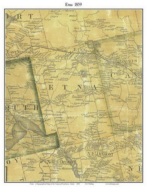 Etna 1859 Old Town Map With Homeowner Names Maine Reprint Etsy