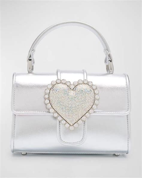 Sophia Webster Amora Heart Metallic Leather Top Handle Bag In Gray Lyst