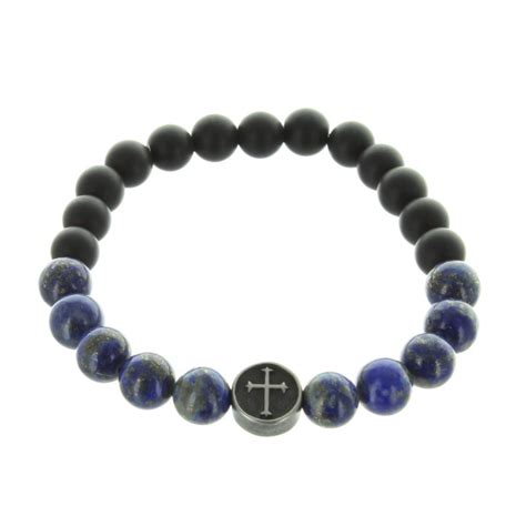 Bracelet Religieux En Pierre D Agate Noire Et Lapis Lazuli Bracelets