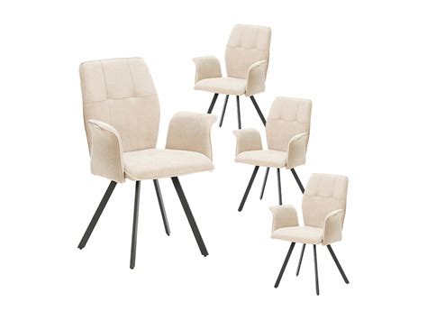 SELMA Lot de 4 Fauteuils Tissu Beige Effet Tricoté Pieds Métal Noir