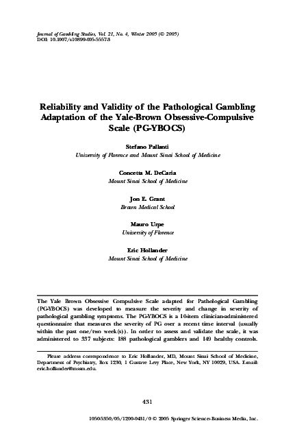 (PDF) Reliability and Validity of the Pathological Gambling Adaptation ...