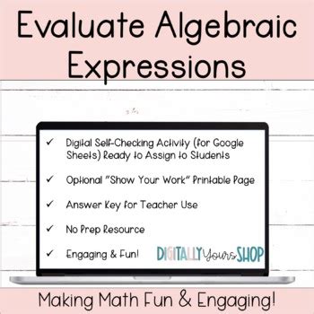 Th Grade Evaluate Algebraic Expressions Self Checking Digital Resource