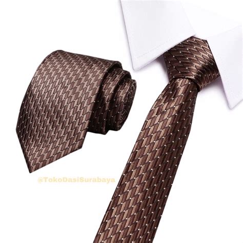 Jual Dasi Panjang Long Tie Motif Dark Brown Coklat Bronze Texture Ready