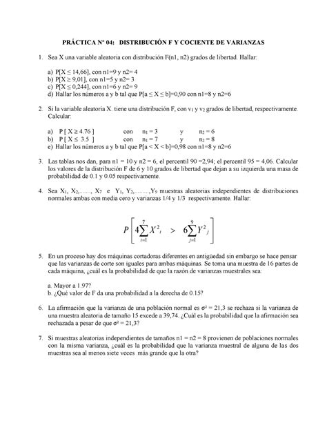 Tarea 4 Distribuciones muestrales F y cociente de varianzas PRÁCTICA