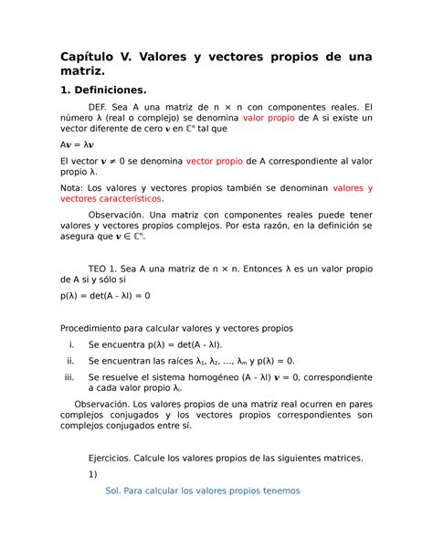 ALGEBRA LINEAL a Capítulo V Valores y vectores propios de una matriz