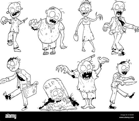 Set Of Cute Hand Drawing Illustration Of Halloween Zombie Designs Stock