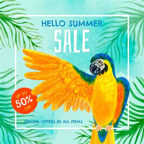 Free Vector Hand Painted Watercolor Hello Summer Sale Illustration