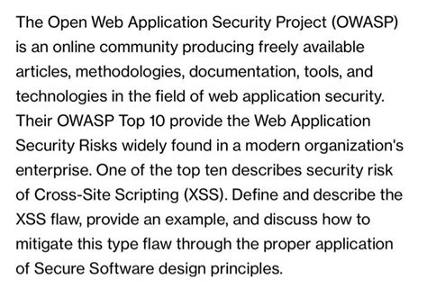 Solved The Open Web Application Security Project Owasp Is