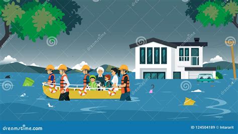 Flood Rescue Cartoon Vector | CartoonDealer.com #109614045