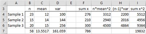 Combined Variance Real Statistics Using Excel