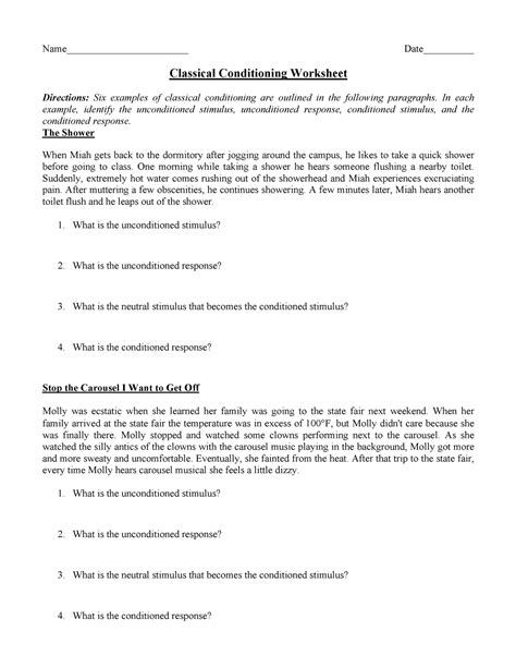 Cc Worksheet Wkst Name Date Classical Conditioning