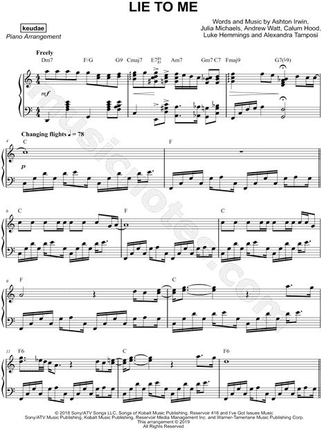 Keudae Lie To Me Sheet Music Piano Solo In C Major Download