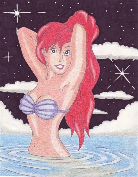 A Drawing Of A Woman In The Water With Her Arms Behind Her Back And