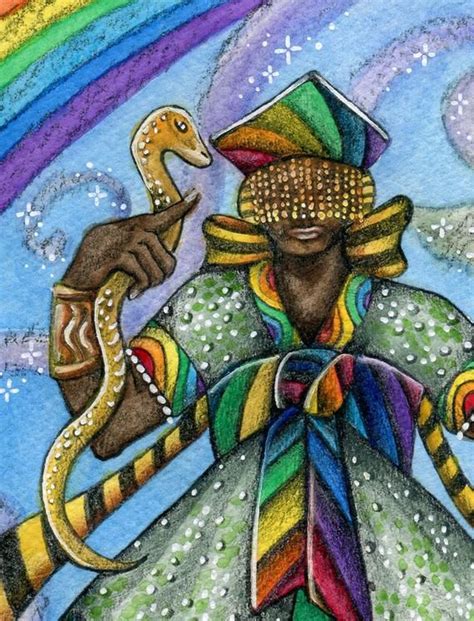 A Drawing Of A Man With A Snake In His Hand And A Rainbow Behind Him