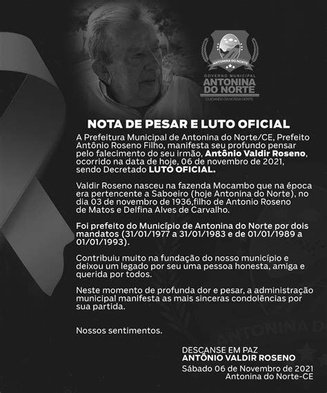 Nota De Pesar E Luto Oficial Antonina Do Norteantonina Do Norte