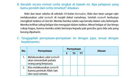 Kunci Jawaban Pai Kelas Sd Mi Buku Tematik K Halaman Tugas B C