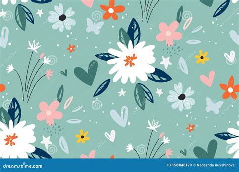 Garden Flower, Plants ,botanical ,seamless Pattern Vector Design for ...