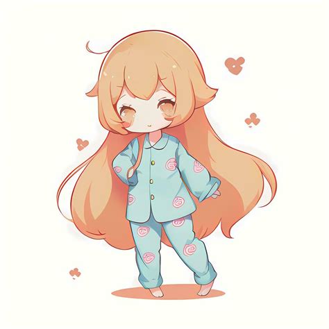 Cute Kawaii Chibi Anime Girl Sticker Wearing Pajama Simple Colorful Background 32334281 Stock