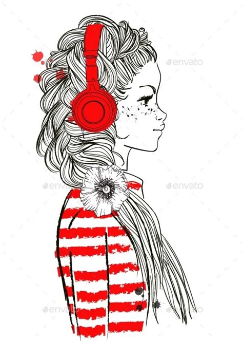 Girl With Headphones Girl With Headphones Graphic Design Headphones