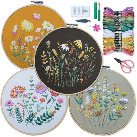 Amazon ETSPIL 4 Sets Embroidery Kit For Beginners Plant Kits For