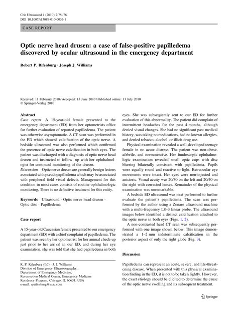 (PDF) Optic nerve head drusen: A case of false-positive papilledema discovered by ocular ...