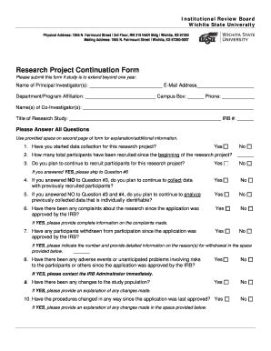 Fillable Online Webs Wichita Research Project Continuation Form Fax