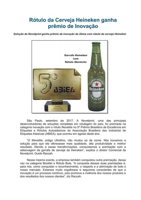 Rótulo da Cerveja Heineken ganha Prêmio de Inovação PDF