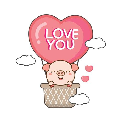Cute Pig In Hot Air Balloon Valentine S Day Card 5766163 Vector Art At Vecteezy