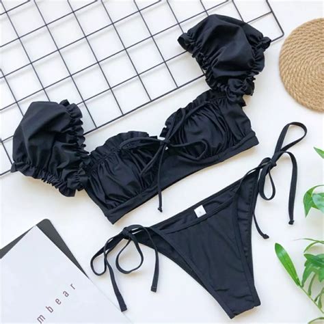 Swim Sexy Frill Trim Puff Sleeve Bikini Set Swimsuit Poshmark