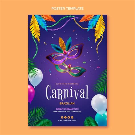 Plantilla De Cartel Vertical De Carnaval Realista Vector Premium