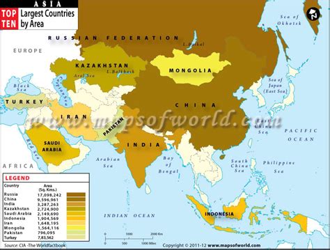 Map of Largest Countries in Asia by Area