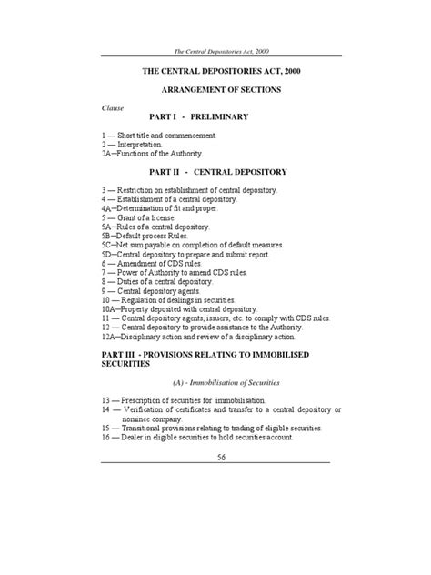 The Central Depositories Act No 4 Of 2000 Pdf Securities Finance