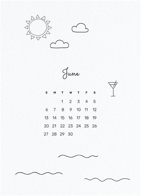 June 2021 Printable Template Vector Month Cute Doodle Drawing Premium