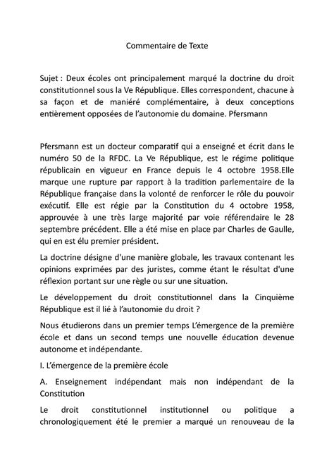 Commentaire De Texte Ecoles D Aix Et Louis Favoreu Commentaire De